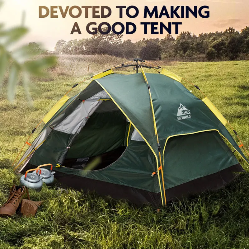 Günstig Hewolf 3-4 Person Automatische Camping Zelt Hydraulische Dual-uns Outdoor Wandern Selbst Fahren Dual Schicht Wasserdicht Familie Tipi Matte