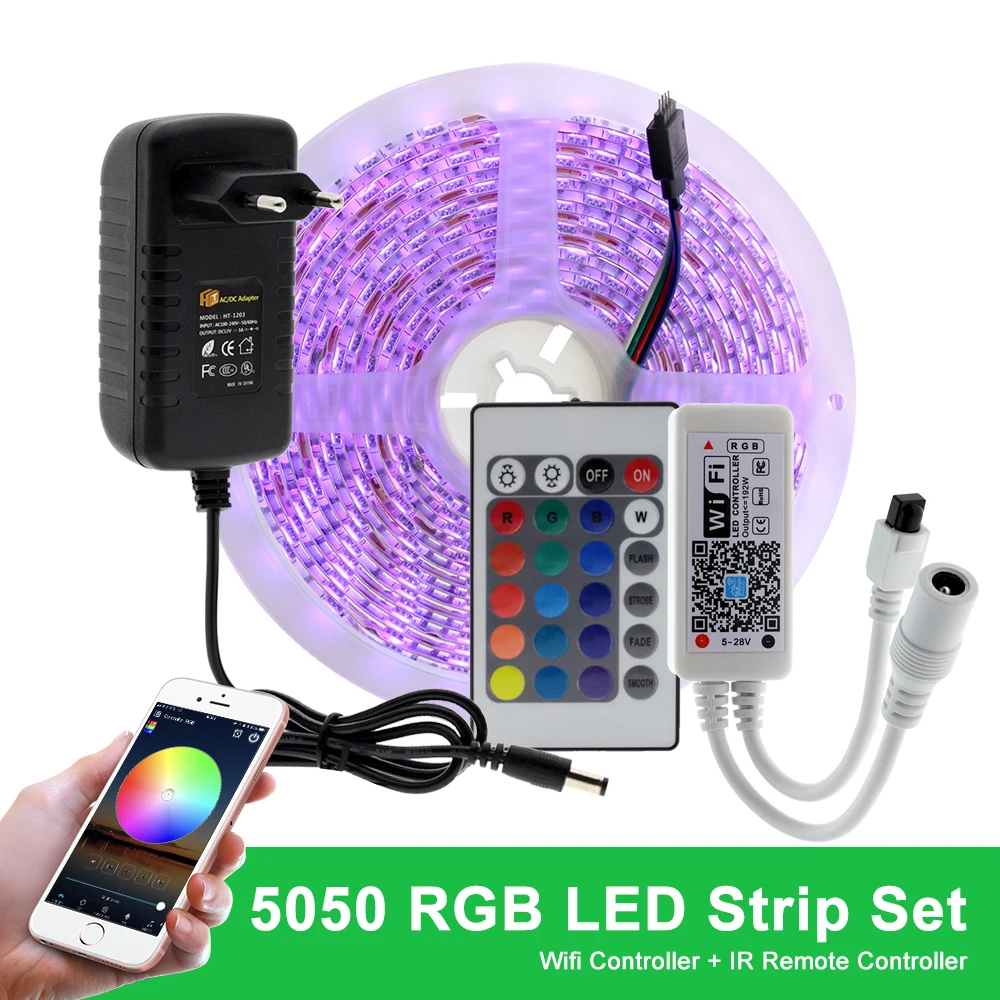 Wifi/Bluetooth RGB RGBW набор светодиодных лент DC12V Светодиодная лента 5050 5 м 300 светодиодный s+ wifi/Bluetooth контроллер+ адаптер питания - Испускаемый цвет: WIFI RGB