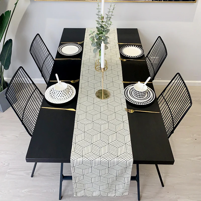 Классический светлый роскошный скатерть-дорожка с рисунком "Псиный зуб" для домашнего оформления столовойтелевизионный коврик для кофейного места.