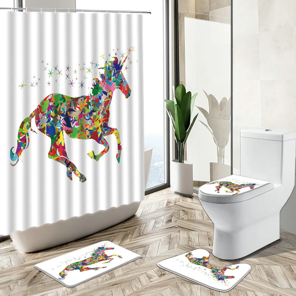 Online Cartoon Unicorn Dolphin Design Tenda Per Doccia Simpatico Animale Arcobaleno Kid Decorazioni Per Il Bagno Tappeto Antiscivolo Copriwater Tappetino Da Bagno Set Regalo