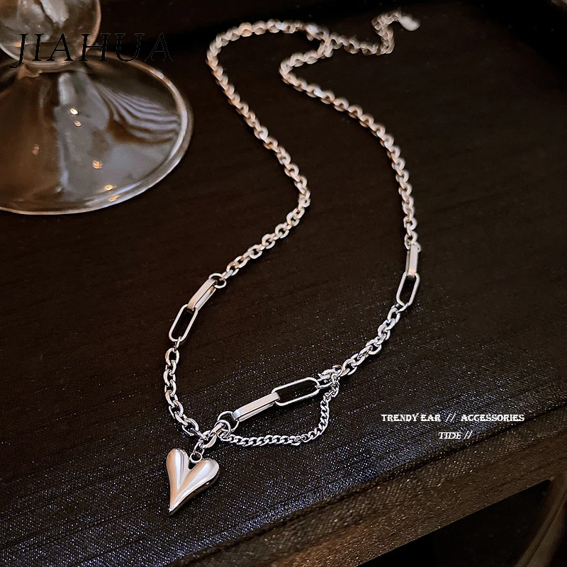 

1Pcs New Titanium Steel Pendant Necklace For Women Girl Love Type Personality Stitching Clavicle Chain Choker Jewelry Accessory