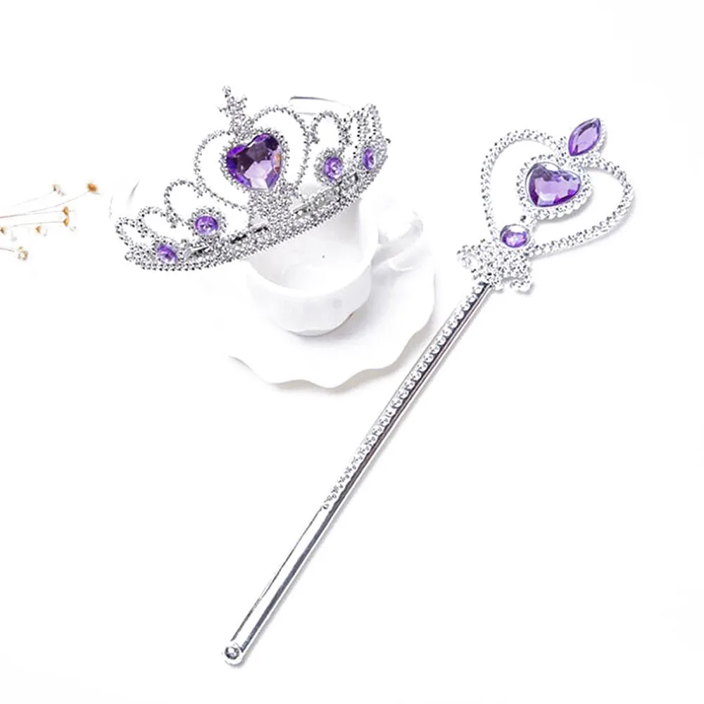 

2 Piece/Set Princess Tiara Accessories Children Jewelry Crowns + Magic Wands Girl Christmas Party Gift Festival Girls