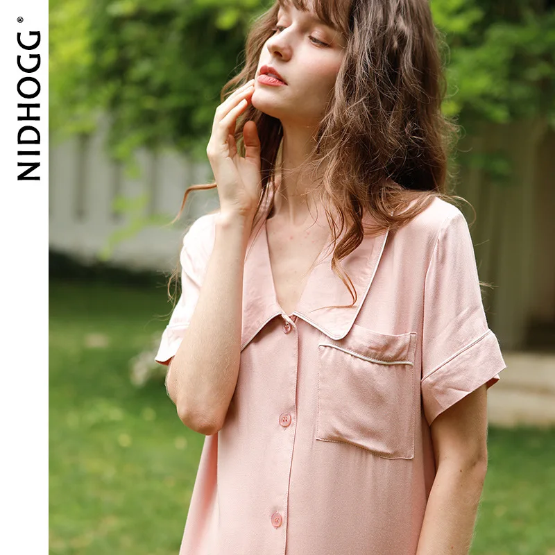 Летняя атласная пижама шорты с коротким рукавом из вискозы однотонная Пижама