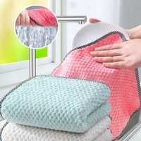 14pcs wipeable scouring pad non stick oil towel rag kitchen microfier dish cloth household soft hand hanging tool daily utensil