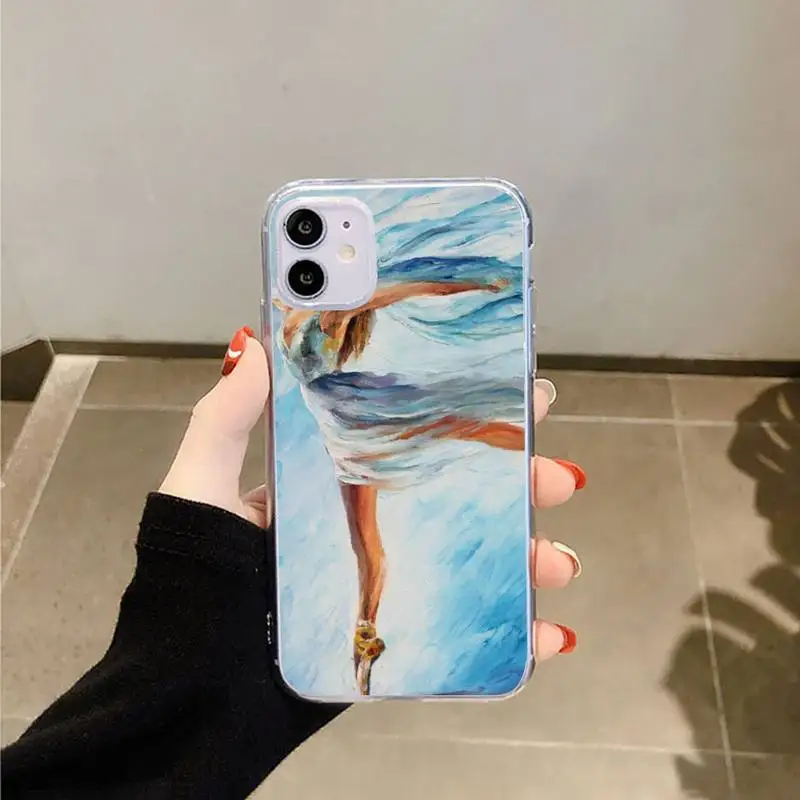 

Love Gymnastics Oil Painting Phone Case Transparent for iPhone 6 7 8 11 12 s mini pro X XS XR MAX Plus