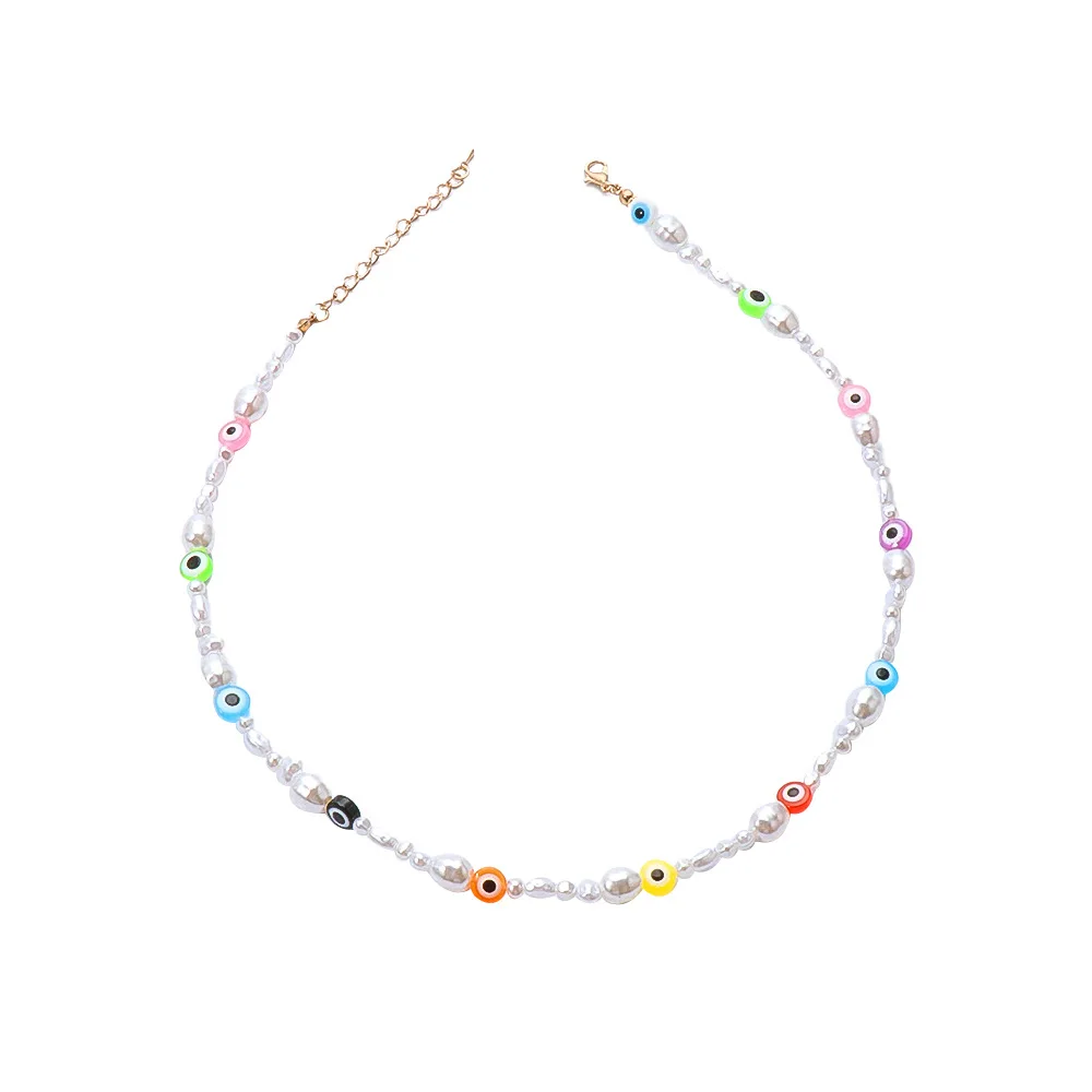 

Korean Vintage Adjustable Colorful Soft Ceramic Chain Necklace Bohemia Simple Stone Chokers Necklace for Women Jewelry Collar