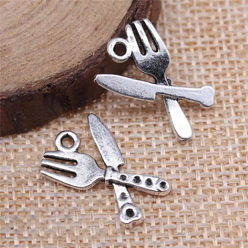 

Jewelery Pendants Making Charms For Jewelry 20pcs Tableware Knife And Fork Charms 20x14mm Antique Silver Plated