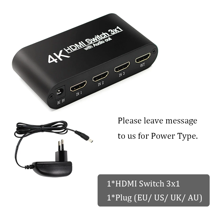 Only Plug 1080P hdmi-hdmi коммутатор 3x1 3 в 1 выход 4 к аудио экстрактор с дистанционным Аудио HDMI в SPDIF выход для ТВ ПК проектор камеры - Цвет: Only Plug