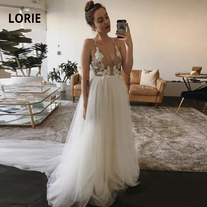 LORIE пляжные свадебные платья на бретельках с открытой спиной из мягкой тюлевой