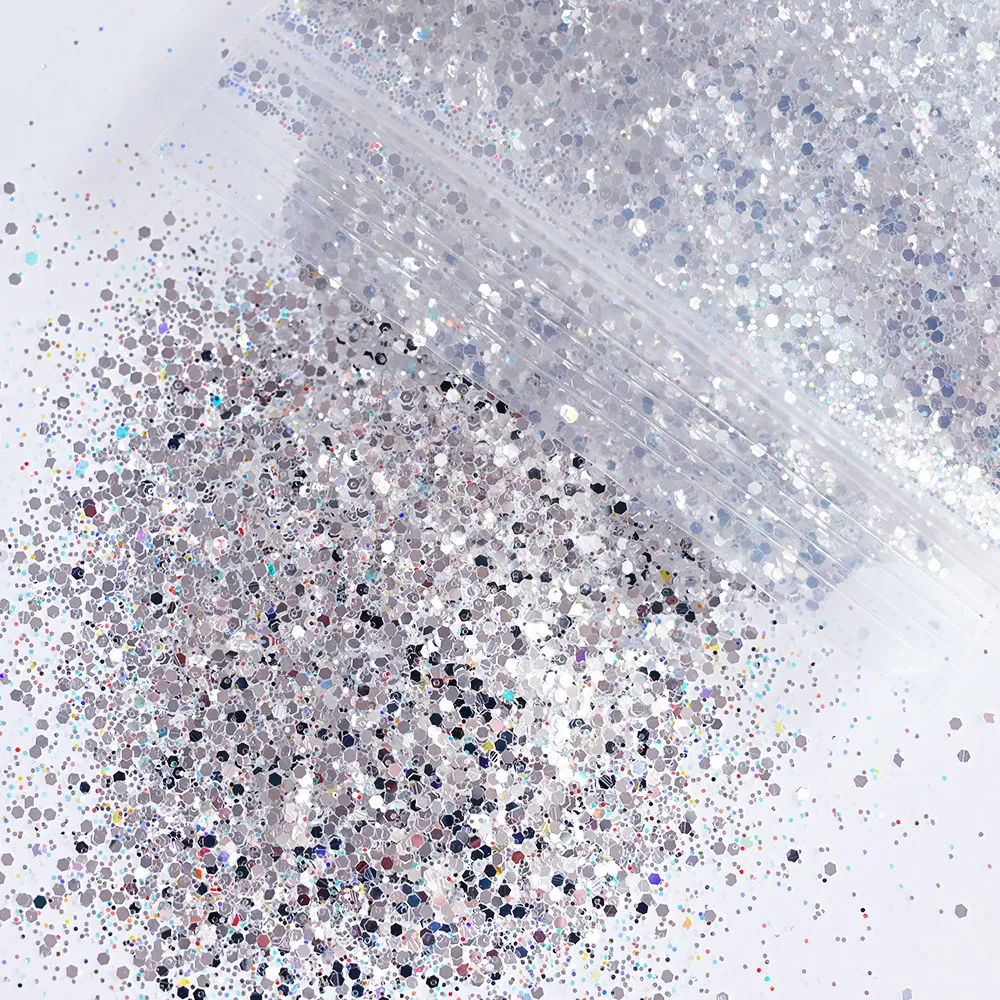 

Ultra Sparkle Nail Glitter Mixed Sequins (50g) Iridescent Highlight Silver Flashing Loose Hexagon Paillette Mermaid Glitter BZY8