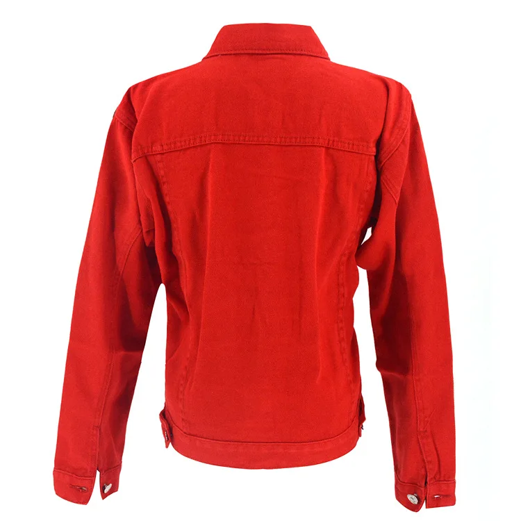 

Streetwear Solid Coat Female Slim Casual Red Denim Jacket Women 2021 Vintage Single Breasted Lapel Spring Jeans Overcoat