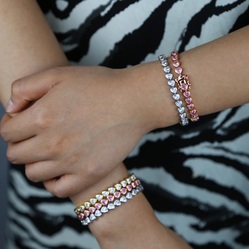 2021 Новый льдом AAA кубическим цирконием в форме сердца Теннисный браслет цепочка