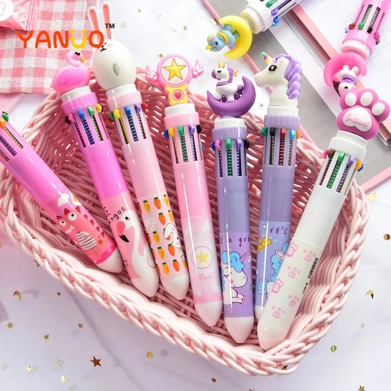 

10 Colors Creative Stationery Ballpoint Pen Cartoon Student Color Hand Account Pen Girl Unicorn Office School Student