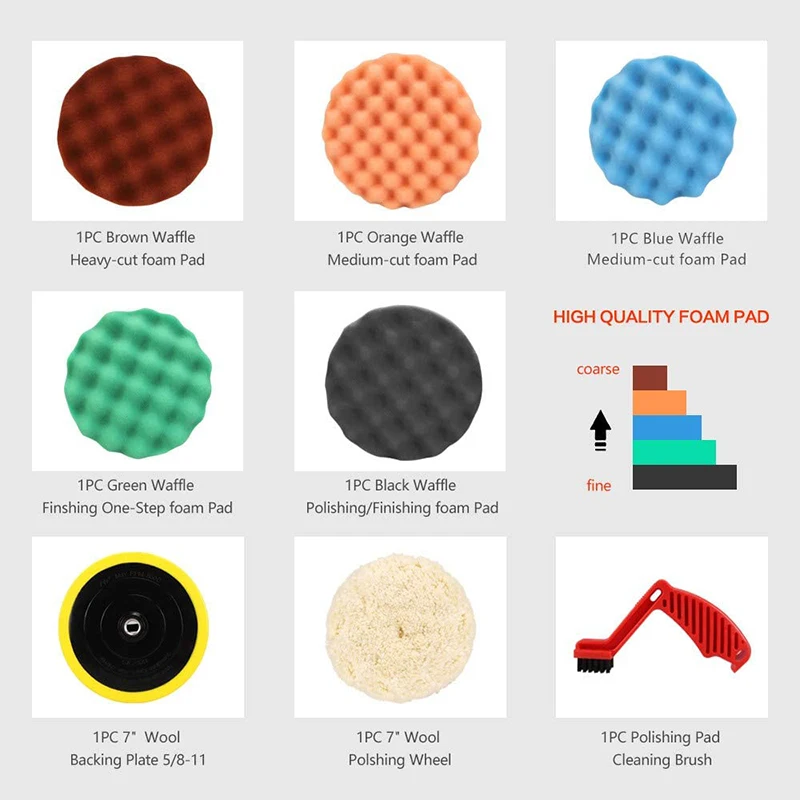 

Car Polishing Pads Kit, 8Pcs 7Inch Sponge Polishing Pads with Multifunctional Cleaning Brush for Car Polishing
