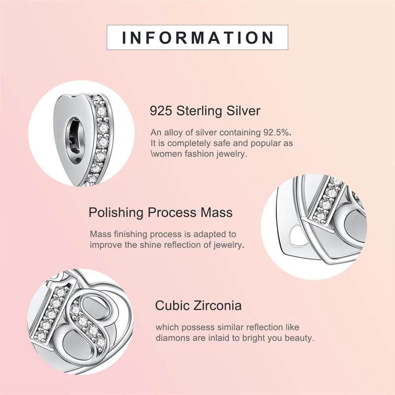 Шарм в виде сердца на годовщину рождения подходит для браслета 16-21 лет