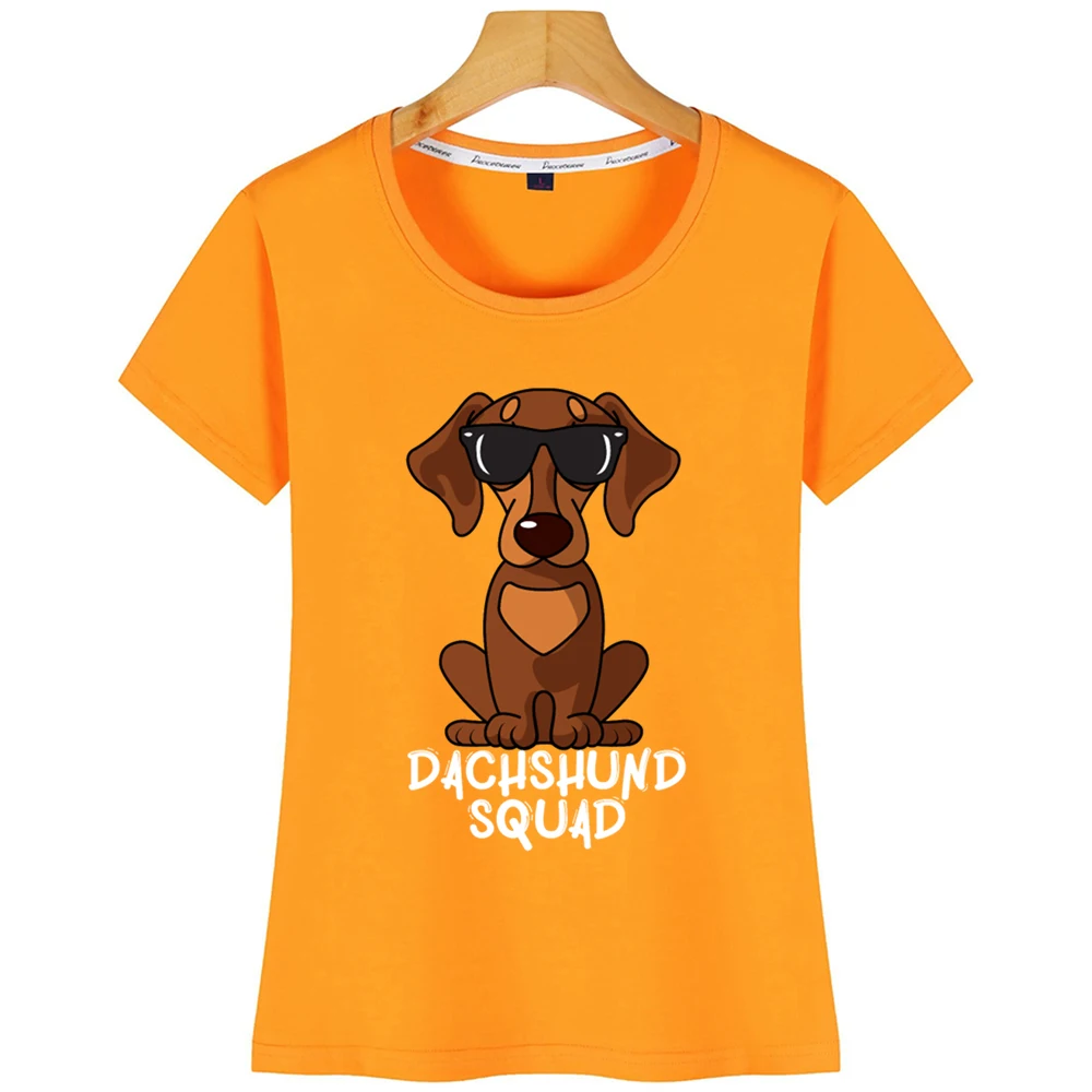 Топы футболка Женская такса отряд с солнцезащитными очками забавная крутая