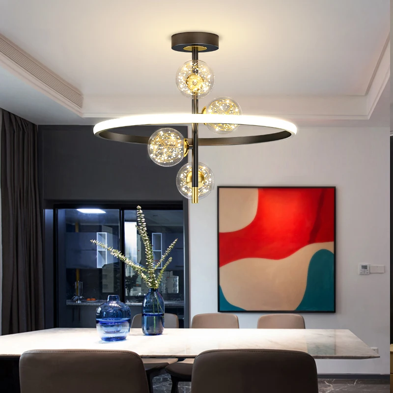 

LED Indoor Chandelier Home Lamp Fixture For Living Room Dining Room Bedroom Foyer Nordic Luminaire Lustre Black&Gold Decoration