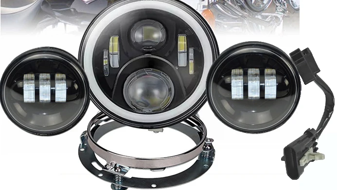 black set " светодиодный налобный светильник DRL Hi/Low Beam проектор двигатель 4,5" противотуманный светильник для мотоцикла лампа для Harley Street Glide Road King Electra Glide - Цвет: black set