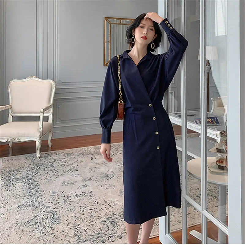 HziriP шикарные синие женские свободные с регулируемой талией офисные стройные