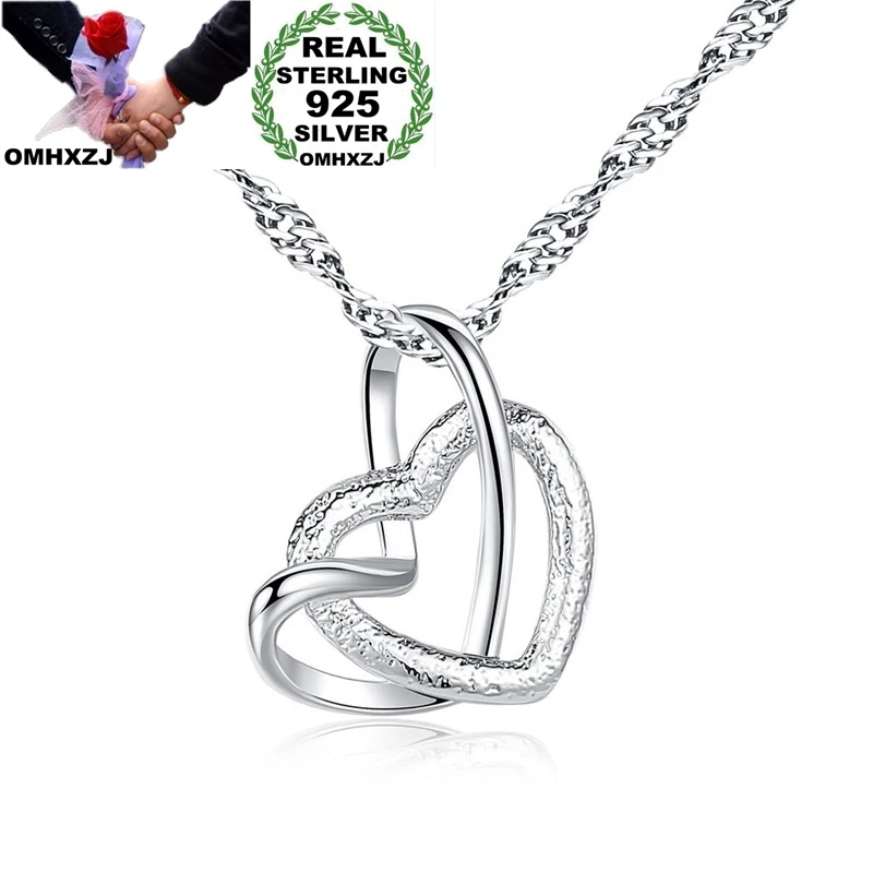 

Ожерелье OMHXZJ из серебра 925 пробы с подвеской в виде двух сердец, Европейская мода, подарок женщине на день рождения и свадьбу, оптовая продаж...