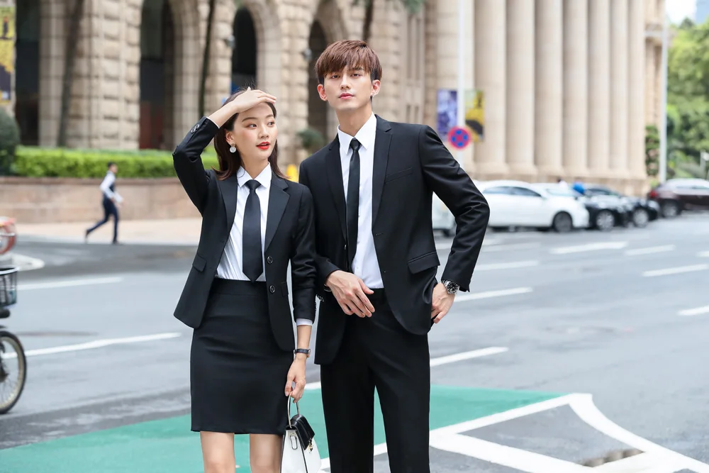 IZICFLY Fall Spring New Style Black Office Ladies Uniform Business Colleague Lovers Couple Men Women Suits Elegant Work Wear