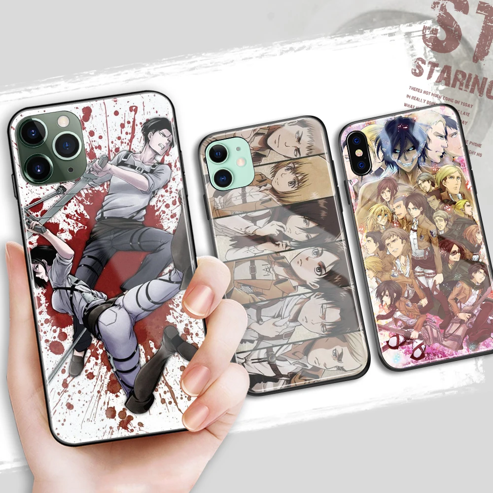 

Аниме атака на Титанов Чехол для телефона жесткая задняя крышка Стекло манга чехол для iPhone 6 6S 8 7 Plus X XR XS MAX 11 12 13 Pro Max