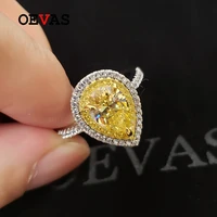 oevas 100 925 sterling silver sparkling water drop topaz high carbon diamond wedding rings for women party fine jewelry gifts