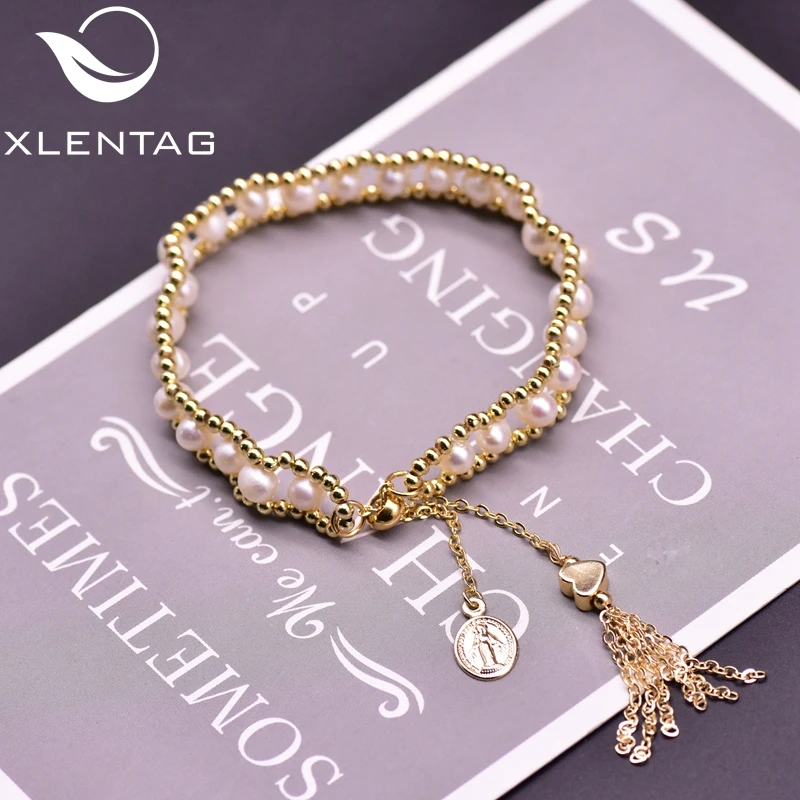 XlentAg Роскошный натуральный жемчуг ангел браслет металлический шар любовь для