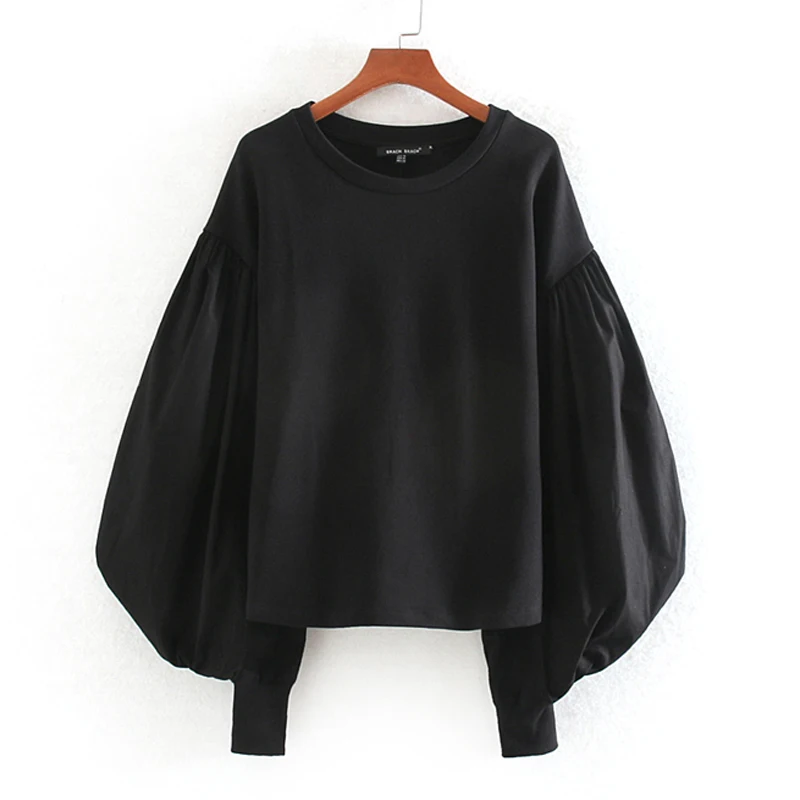 Женская толстовка с круглым вырезом элегантная свободная рукавами фонариками KF