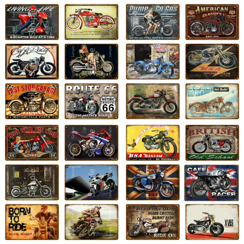 Route 66 мотоциклы металлическая настенная арт жестяная вывеска - Цена: 