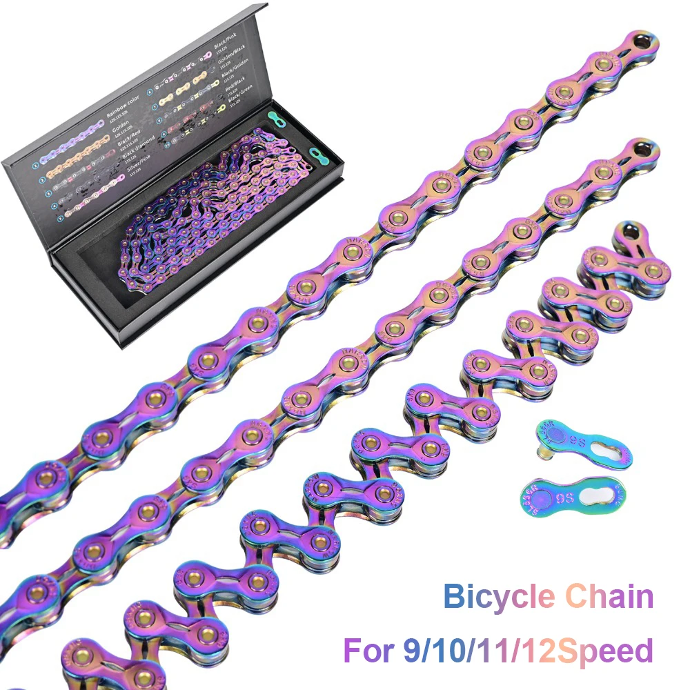 

SUMC 9/10/11/12 Speed Bicycle Chain Rainbow Hollow Semi-Hollow Magic Buckle MTB/Road Bike Compatible SRAM116L/126L Cycling Parts