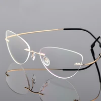 women rimless cat eye reading glasses titanium alloy anti blue ray prescription presbyopia eyeglass with diopter1 502 002 50