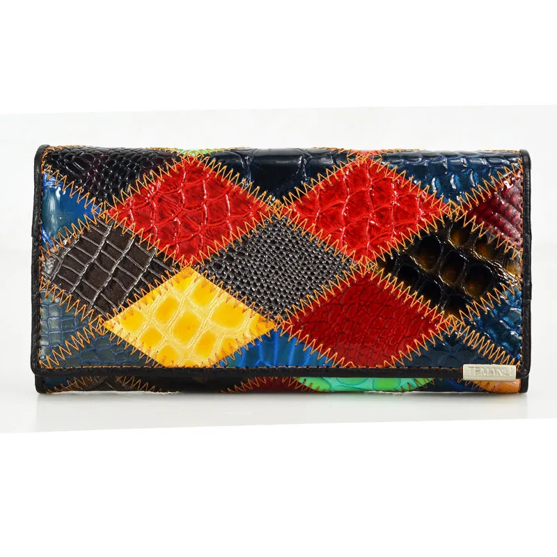 Модный женский кошелек из натуральной кожи удлиненный бумажник на защелке для