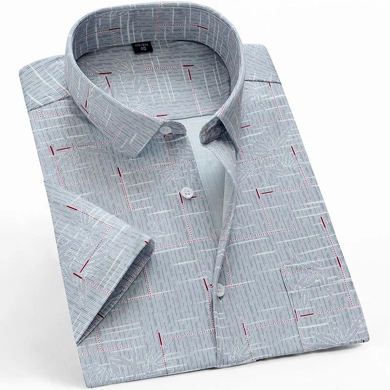 New M to 6XL Summer Mens Satin Silk Shirts Short Sleeve Camicias Casual Business Regular Fit Fashion Breathable Blouses Man Tops