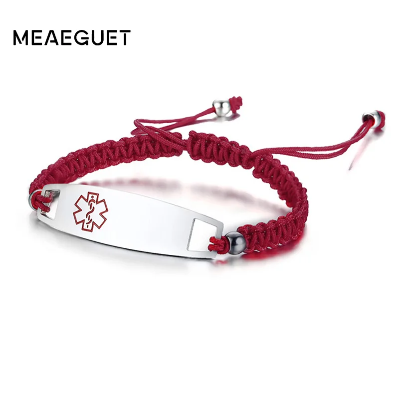 Персонализированные Дети браслет регулируемые веревки цепи красный медицинский