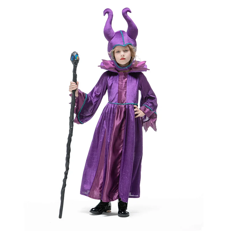 Movie Maleficent Costume angelina Jolie Marlene Fiesen Evil witch Halloween Fantasia Party Fancy Dress Children Cosplay Outfit |