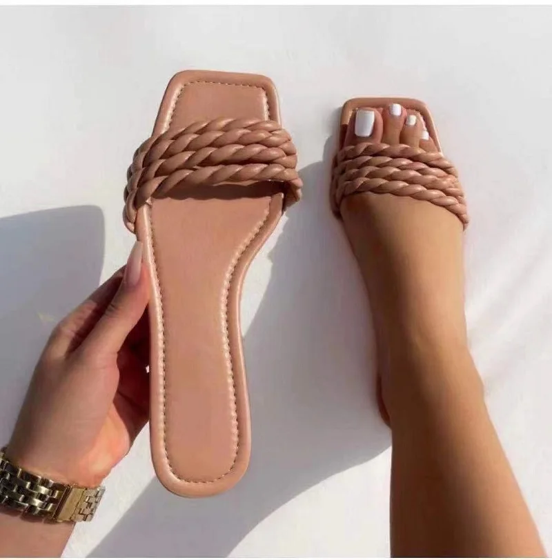 

Women Casual Fashion Sandals Flat Shoes Summer Beach Open Toe Non-Slip Flat Sandals For Women Weave Narrow Band Ladies Slippers