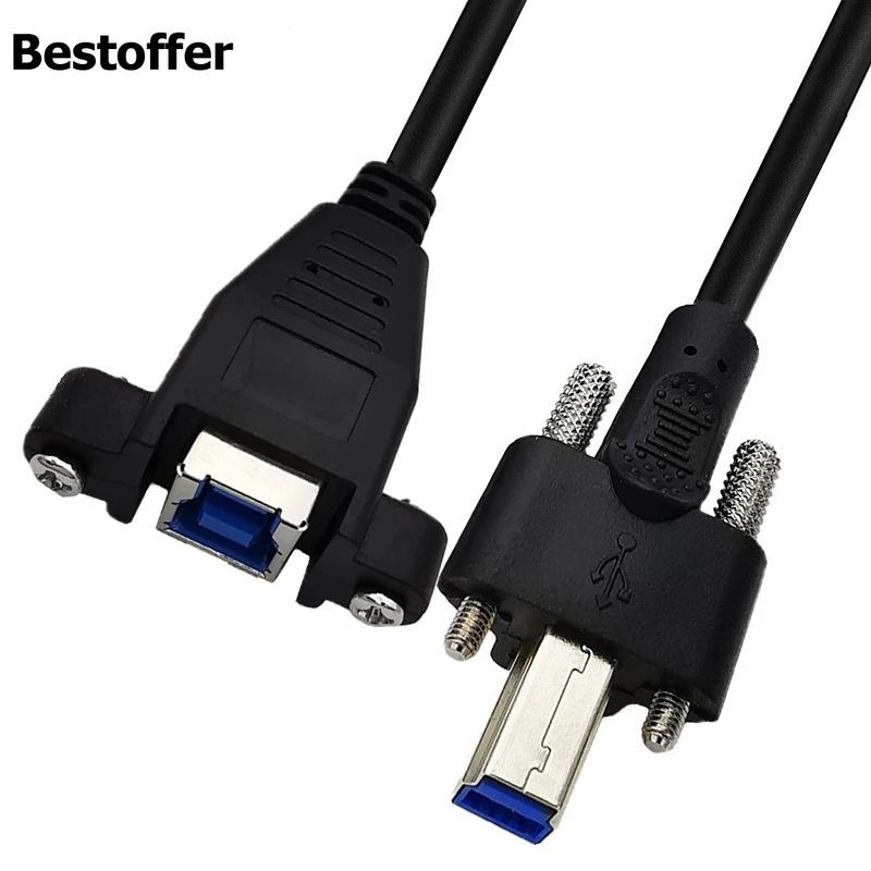 

0.5m/1m/2m USB 3.0 B Male to Female Printer Extension Cable with Panel Mount Screw Holes for Hard Drive Scanner Printer