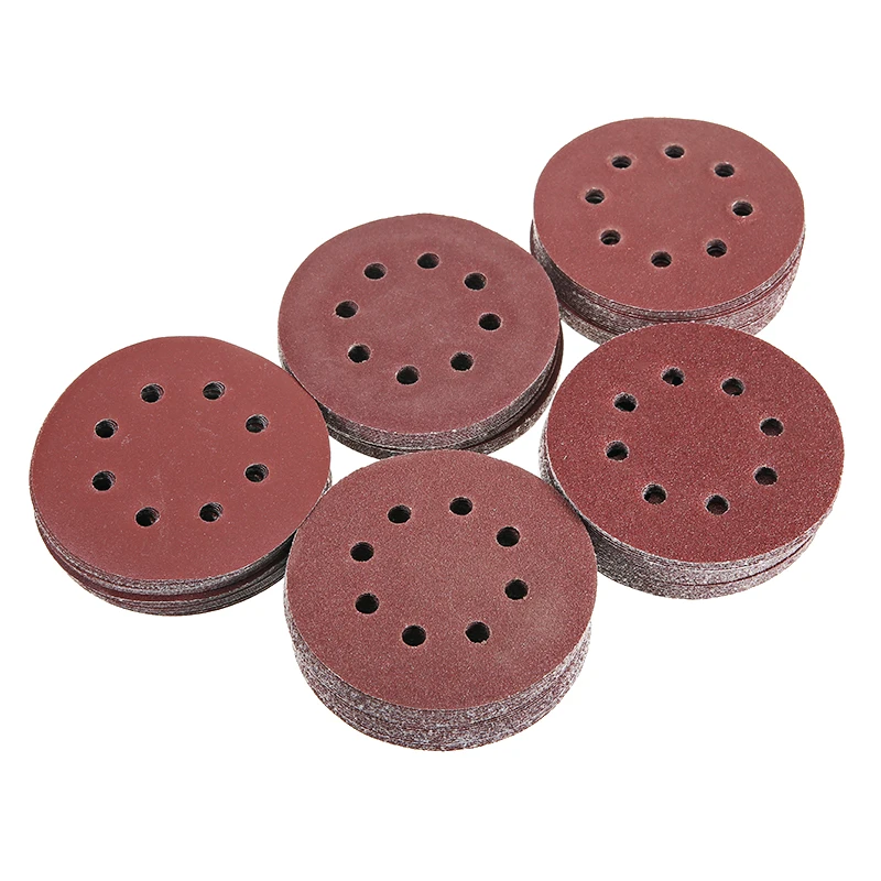 125Pcs125mm шлифовальные диски бумаги 60 80 100 120 240 зернистости подушечки крюк и петля