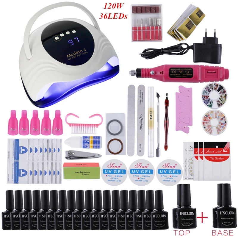 

Nail Set 120W UV LED Lamp Dryer With 12/22 PCS Nail Gel Polish Kit Soak Off Manicure Set electric Nail drill For Nail Tools Set