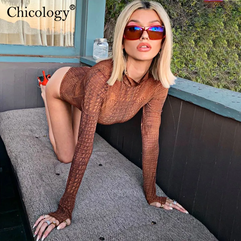 Chicology с крокодиловым принтом принт женское сексуальные комбидресс бодисьют