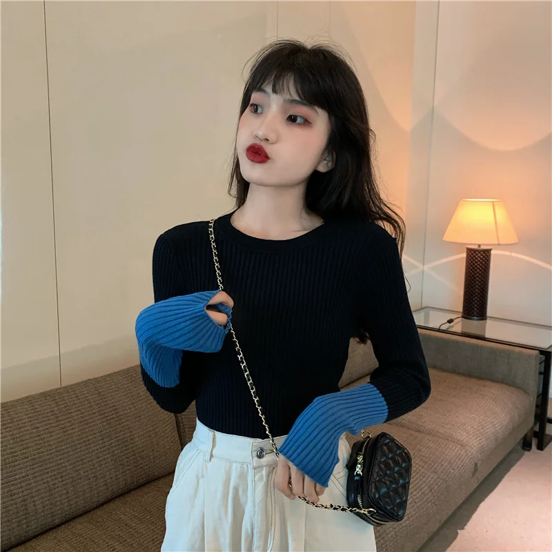 Женская осенне-зимняя блузка с большим низом новый облегающий свитер