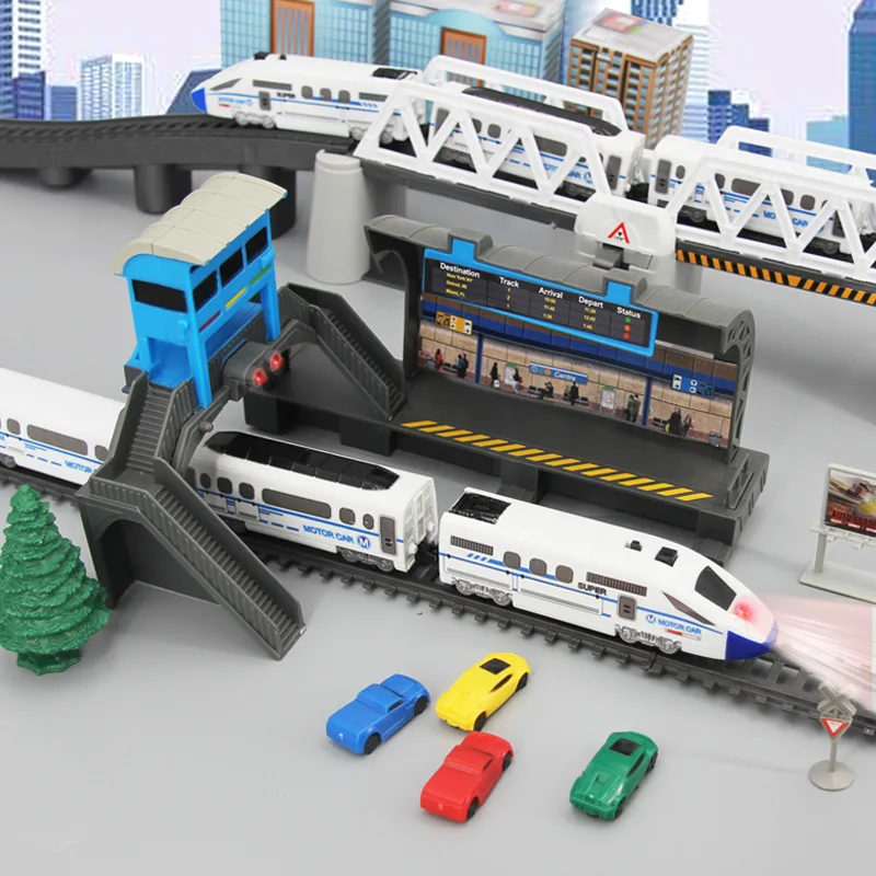 

Children's High Speed Railway Train With Track Boy DIY Assemble Electric Rail Train Set Harmony Car Model Toys Christmas Gift