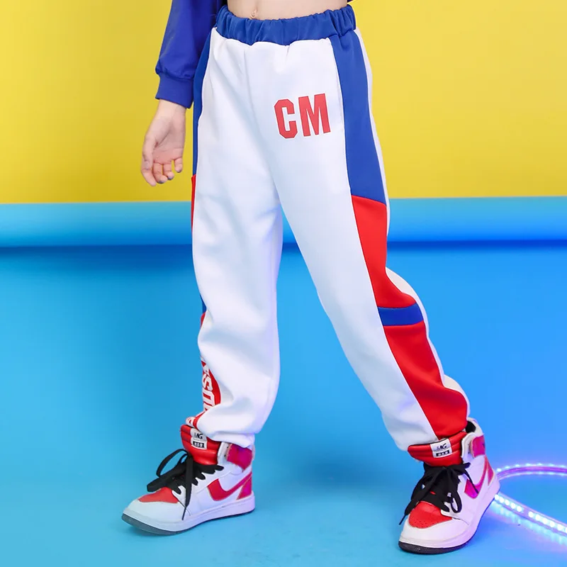 white pants Крутая детская одежда в стиле хип-хоп Синяя толстовка с капюшоном Топ, белые повседневные штаны для бега для девочек, костюмы для джазовых танцев, одежда - Цвет: white pants