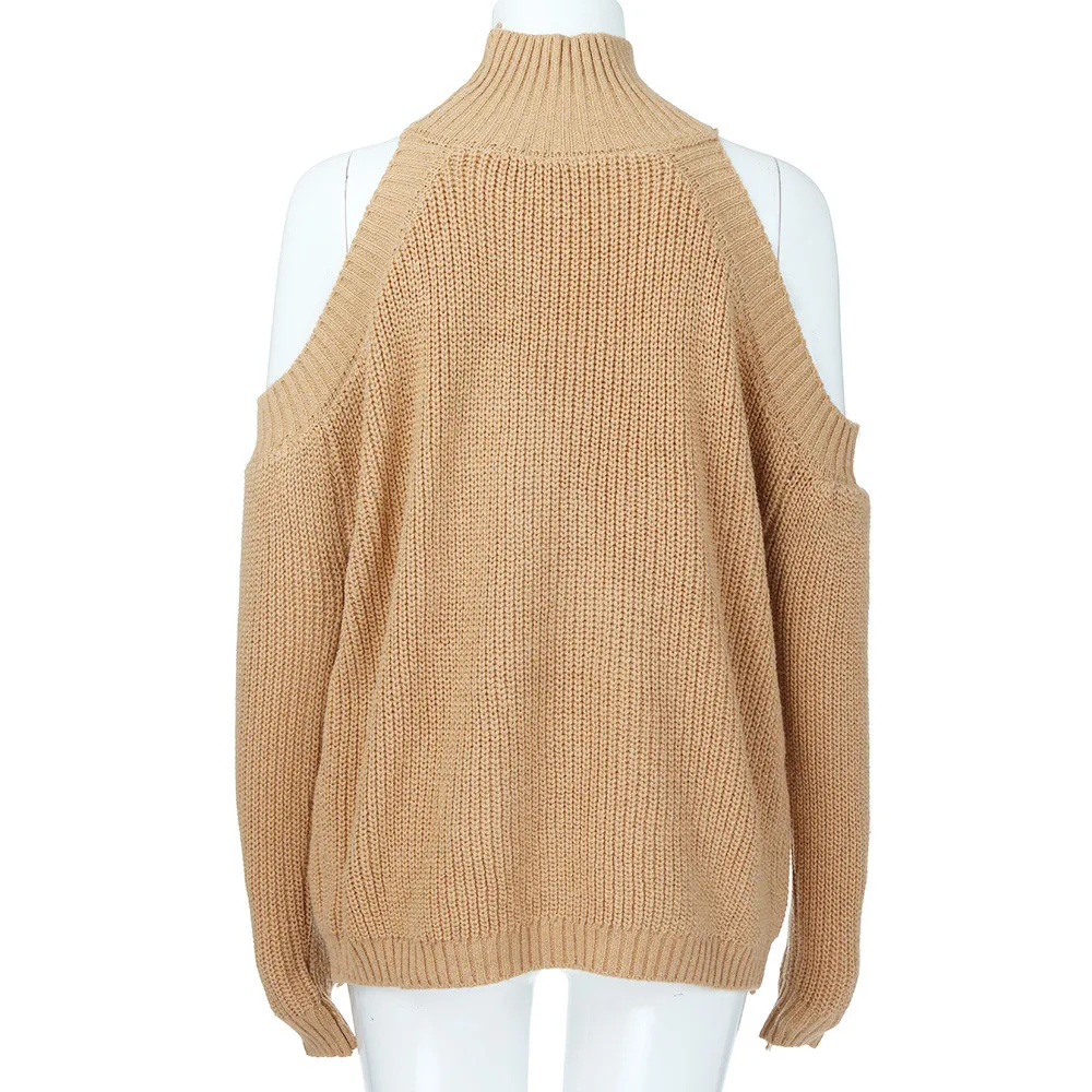 Pull Femme Hiver Dames женский модный однотонный топ с длинными рукавами вязаный свитер с воротником под горло блузка без бретелек Robe Femme Hiver