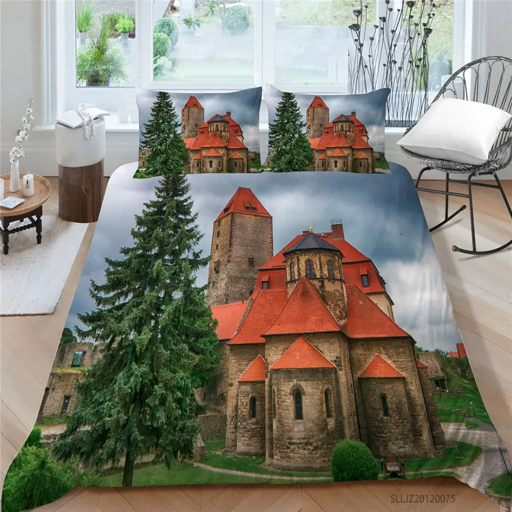 

Small Castle Bed Set Queen Size Beautiful Vintage Duvet Cover Landscape King Double Twin Full Single Comfortable Bedding Set