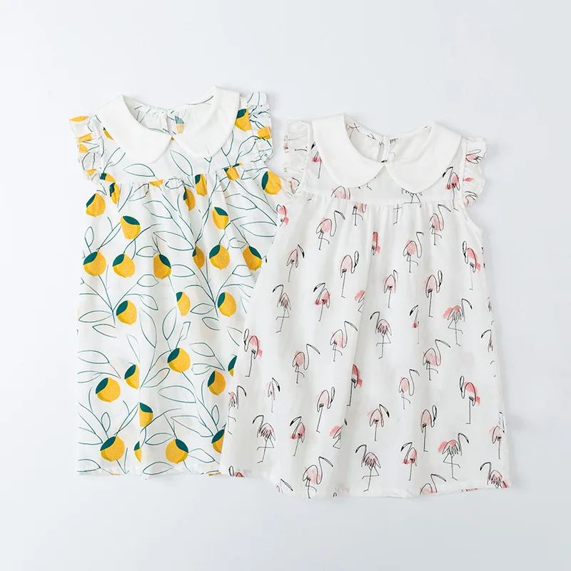 

Girls Cotton Dress 2021 Summer New Children's Clothing Children's Baby Ruffles-sleeved Dresses Princess Peter Pan Collar Dress