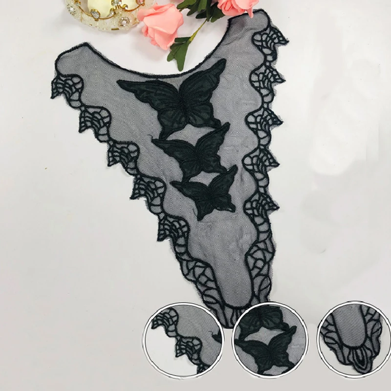

Dress Applique Lace Fabric Blouse Costume Patches Decor Accessories DIY Neckline Collar Sewing Trims Black Embroidery Patches