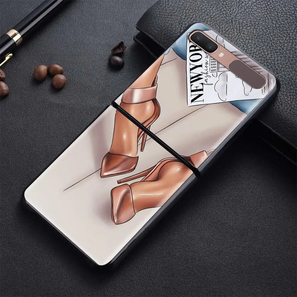 

Fashion High Heels Girl Woman For Samsung Galaxy Z flip Case Slim Protective Shockproof Hard Cover Skin Smartphone Accessories