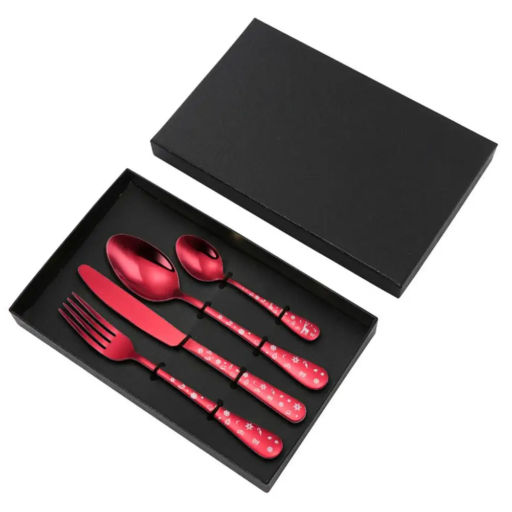 

4PC European Christmas Dinnerware Steak Knife 410 Stainless Steel Western Cutlery Kitchen Tableware Dinner Set